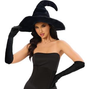 Srnede Witch Hat Women For Halloween Wizard Hat Cosplay Accessories Black Adult Costume with Black Gloves