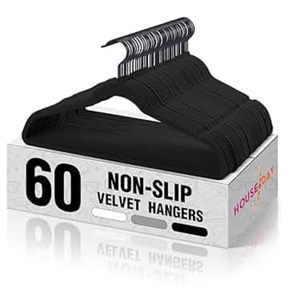 HOUSE DAY Black Velvet Hangers 60 Pack, Non Slip Flocked Felt Hangers, Sturdy Velvet Clothes Hanger, Cute Heart Heavy Duty Coat Hanger, Ultra Slim Pink for Closet Space Saving