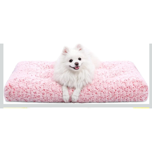 KSIIA Washable Dog Bed Deluxe Plush Dog Crate Beds Comfy Kennel Pad Anti-Slip Pet Sleeping Mat for Large, Jumbo, Medium, Small Dogs Breeds, 29" x 21", Pink