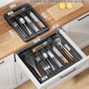 Kitsure Cutlery Drawer Organiser for Kitchen - Adjustable Cutlery Tray for Effortless Utensil Sorting, Versatile Kitchen Storage & Organisation Solution, 12.13" x 1.54" x 8.07"~13.90", Black (Medium)