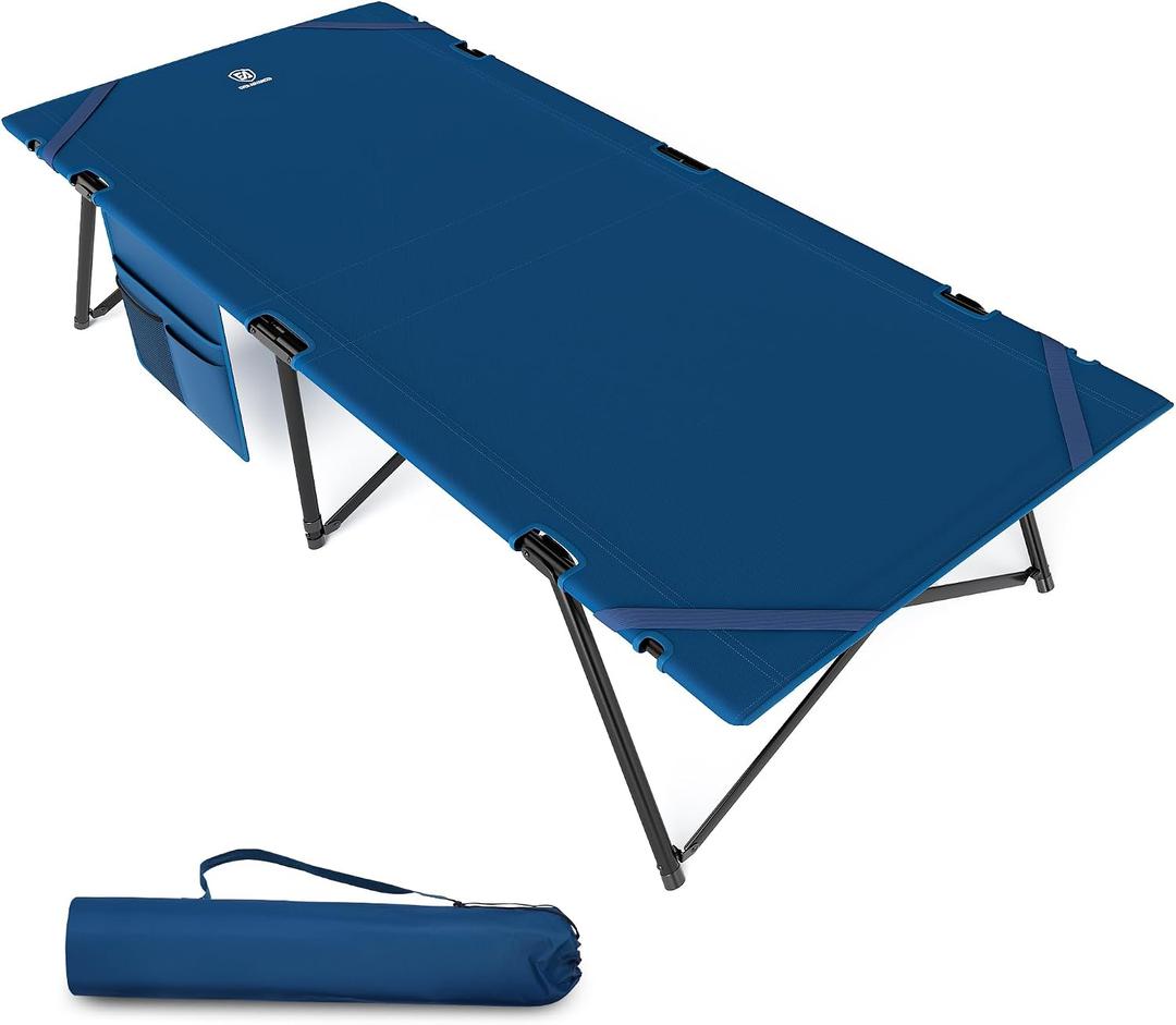 EVER ADVANCED Adult Camp Cot, Heavy Duty Folding Bed with Side Pocket, Portable Camping Bed for Outdoor Use, Loads 200KG