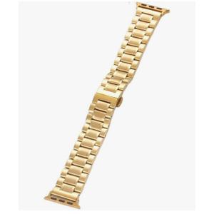 Solid Steel Strap with Butterfly Double Push-Button Clasp, Unisex, Sweat Resistant, Fits for Watch/Smartwatch, Gold