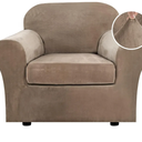 H.VERSAILTEX Rich Velvet Stretch 2 Piece Cover Chair Slipcover Sofa Cover Furniture Protector Couch Soft with Elastic Bottom Chair Couch Cover with Arms Width Up to 49 Inch(Chair,Camel)