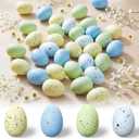 Beeveer 60 Pcs Pastel Easter Speckled Eggs 2.4 in Plastic Speckled Eggs with Pulp Cartons Vase Filler Bowl Basket for DIY Spring Easter Rustic Decor DIY Game Kitchen Craft Adornment(Bright Colors)
