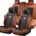 FLORICH Leather Seat Covers, Seat Covers Full Set, Car Seat Protectors 5 Seats,Automotive Seat Covers Fit for Most Cars Trucks-Brown&Black