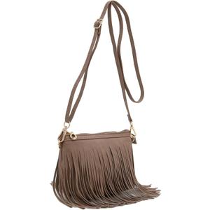 FashionPuzzle Small Fringe Crossbody Bag with Wrist Strap (Taupe)