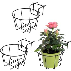 TQVAI Adjustable Hanging Railing Planter for 1.89 to 3.5 Inches Railings - Outdoor Balcony Deck Flower Pot Holder, Metal Baskets for Garden Orchid, Patio Ledge, 3 Pack, Black