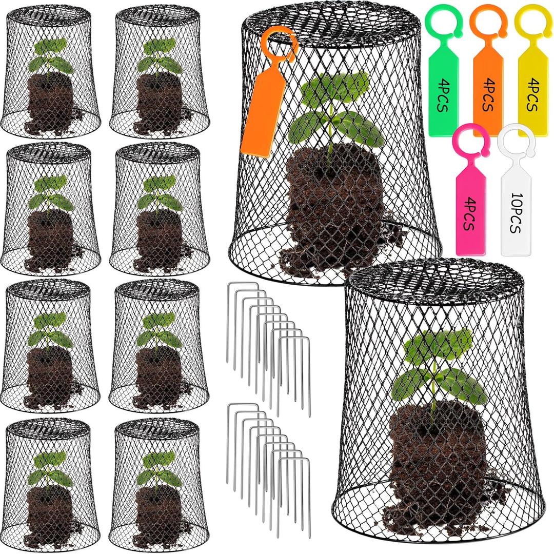 10 Pcs 11inch Chicken Wire Plant Covers,Green Wire Garden Cloches Chicken Wire Cloche Plant Protector Metal Heavy Duty Garden Plant Cloche for Keeping Bunnies Chicken Squirrels Birds Other Out (black)