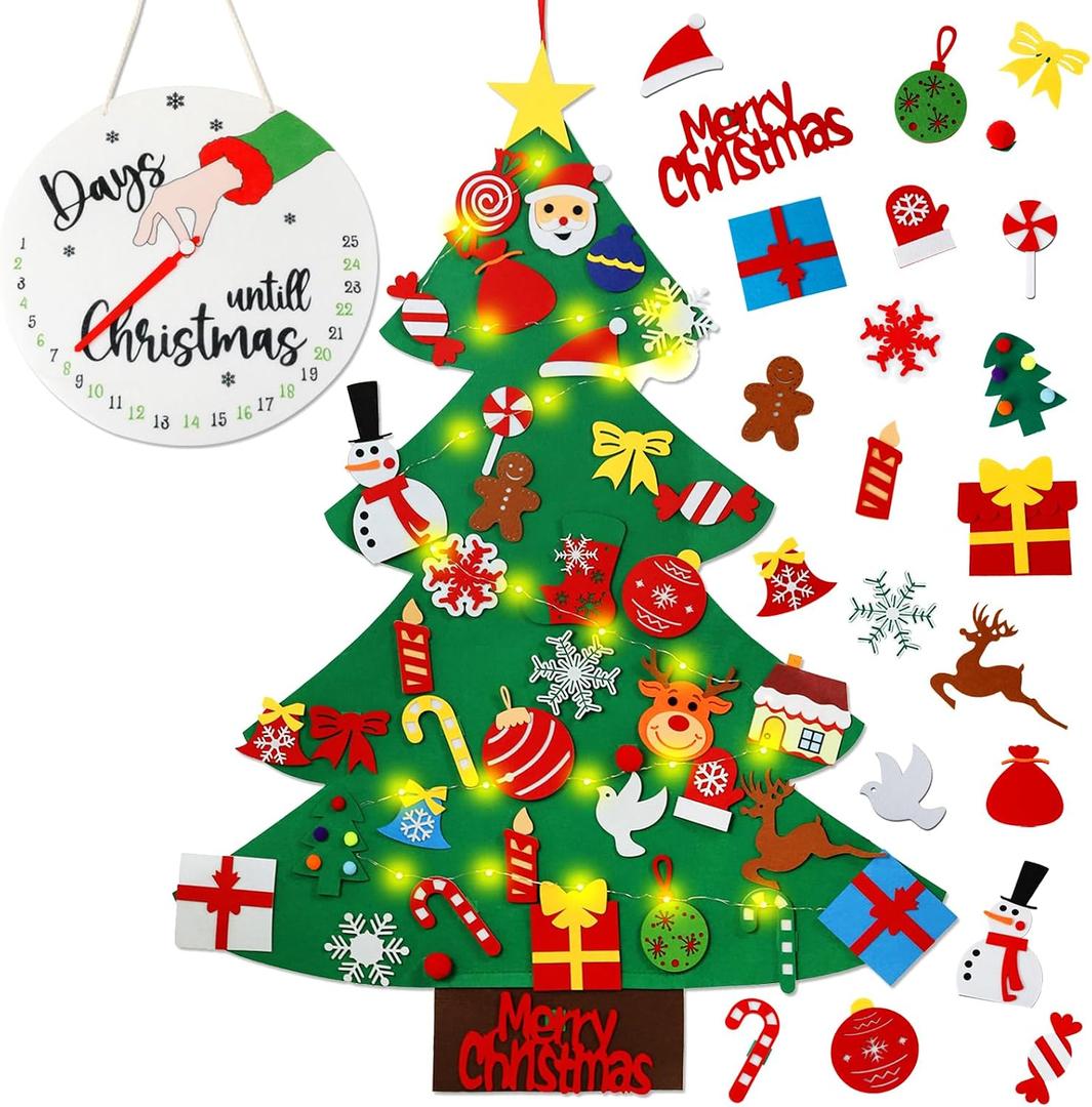 Advent Calendar 2025, Felt Christmas Tree for Kids Advent Calendar Countdown with 40 pcs DIY Xmas Tree Detachable Ornaments and String for Xmas Decorations Gift for Toddlers
