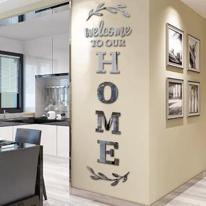 Home Wall Decor Welcome to Our Home Letter Signs - Acrylic Mirror Stickers for Living Room Bedroom Decor - Wall Decorations, 78 x 17 x 0.02 inches