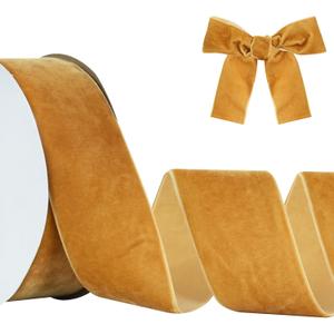 TONIFUL Khaki Gold Velvet Ribbon 2 Inch x 10yds, Vintage Velvet Ribbons, for Christmas Wreath Decoration Handmade Craft Ornaments Gift Wrapping & Bow Making, Valentine's Day Bouquet Packaging