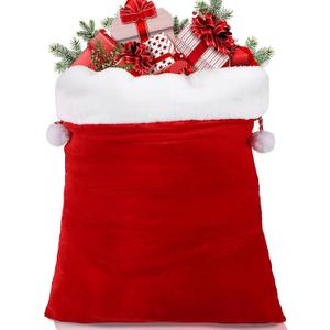 FOIMAS Christmas Santa Sack,43x27 inch Jumbo Velvet Santa Gift Bags with Drawstring Plush Gift Bag for Christmas Gift Wrapping Home Decoration Supply (Dark Red)