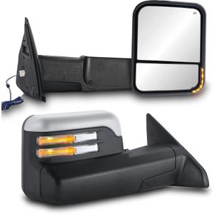 Pair Power Heated Towing Mirrors Compatible for 2002-08 Dodge 1500, 2003-09 Ram 2500 3500 w/Led Flashing Turn Signal Side Tow Mirror Extendable Flip Fold (Chorme)