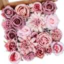 Artificial Flowers Dusty Pink Silk Roses, Fake Flowers for DIY Wedding Bouquets Bridal Shower Centerpieces, Floral Arrangements for Table Decorations Birthday Party Home Decor Indoor Outdoor