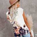 Cap Sleeve Summer Tops for Women Trendy Floral Print Casual V Neck T Shirts Petal Sleeve Blouses (White, M)