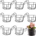 Wesiti 10 Pcs Round Hanging Railing Planters Outdoor Balcony Planters Metal Hanging Baskets Flower Pot Holder for Fence Indoor Porch Shelf Container(5.3 Inch,Black)