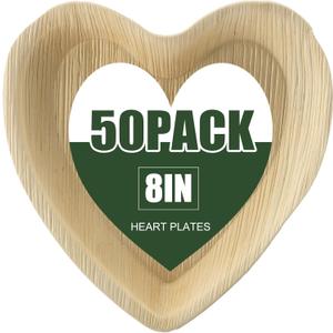 50 Pcs Heart Shaped Palm Leaf Plates, Disposable Compostable Plates, Bamboo Like Charcuterie Boards for Wedding, Party, Catering, Camping, Events and Daily Use (8 inches/ 20.32 cm)