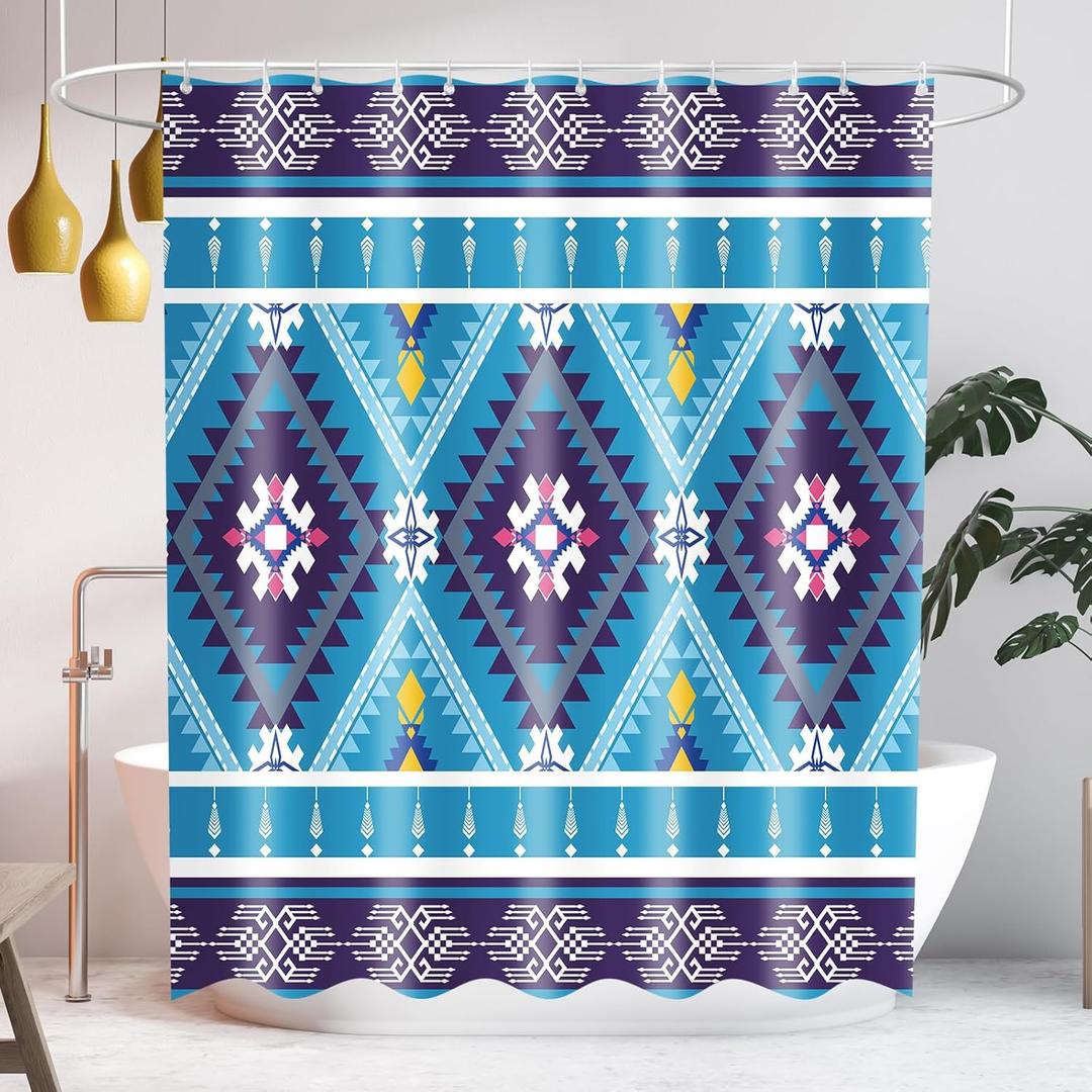 SASTYBALE Boho Farmhouse Shower Curtain, Water Resistant Vintage Fabric Bathroom Curtains, Machine Washable Country Abstract Style for Bathtub Decor with 12 Hooks, 72x72 Inch