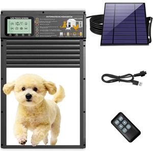 DGRTDZ Dog Door, Solar & USB Rechargeable Pet Door, Radar, Timer & Light Sensor Modes Doggy Door, Durable Aluminum & Weatherproof 10"×13" Doggie Door, for Small Dogs, Cats, Pets Up to 45 lbBlack