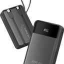 Portable-Charger-Power-Bank Travel Essentials Battery Pack USB C 30000mAh Built in Cable 22.5W Phone Fast Charging Powerbank Compatible with iPhone 16 15 14 13 12 11 iPad Samsung Google (Black)