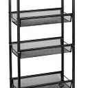 MOOACE Slim Storage Cart, 4 Tier Rolling Kitchen Shelving Unit on Wheels Mobile Narrow Cart with Wooden Tabletop for Bathroom, Laundry Narrow Places, 16.6''x 7.3''x 31.1''inch