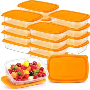 Qinyoung 18 Pcs 33 Oz/ 4 Cups Plastic Food Storage Containers with Lids Portion Box Sets with Cover Stackable Plastic Containers with Lids Microwave Freezer Dishwasher Safe (Orange)