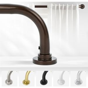 Bronze Wrap Around Curtain Rods 48 to 90 Inch:Blackout Heavy duty Adjustable Window Curtain Rod for Bedroom,Industrial Darkening Curved French Metal Single Drapery Rods Set Easy Install,Brown
