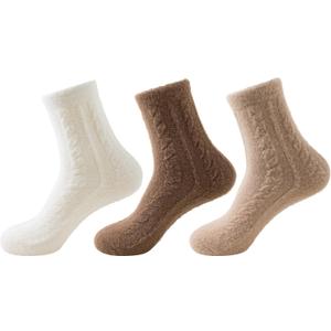 Womens Cozy Crew Socks Soft Winter Sleeping Christmas Fuzzy Ankle Socks 3 Pairs Size 5-10 (Solid Color D)