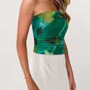 MASCOMODA Women Floral Tube Top Summer 2026 Cute Strapless Crop Mesh Going Out Tops Y2K Ruched Bandeau Beach Vacation Clothes (Green, S)