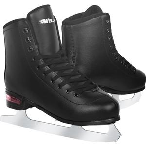 Figure Ice Skates for Women Girls and Boys, Lace-Up Adult Figure Skate Ice Hockey Skates for Outdoor and Skating Rink, Figure Ice Skate Shoes Size 5 6 7 8 9 10 11 and Youth 2Y 3Y (Black(With Air Cushion))