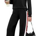 WIHOLL Women 2 Piece Outfits Airport Travel Vacation Sweatsuits Wide Leg Pants Lounge Set 2025 Fashion Clothes, Size XL