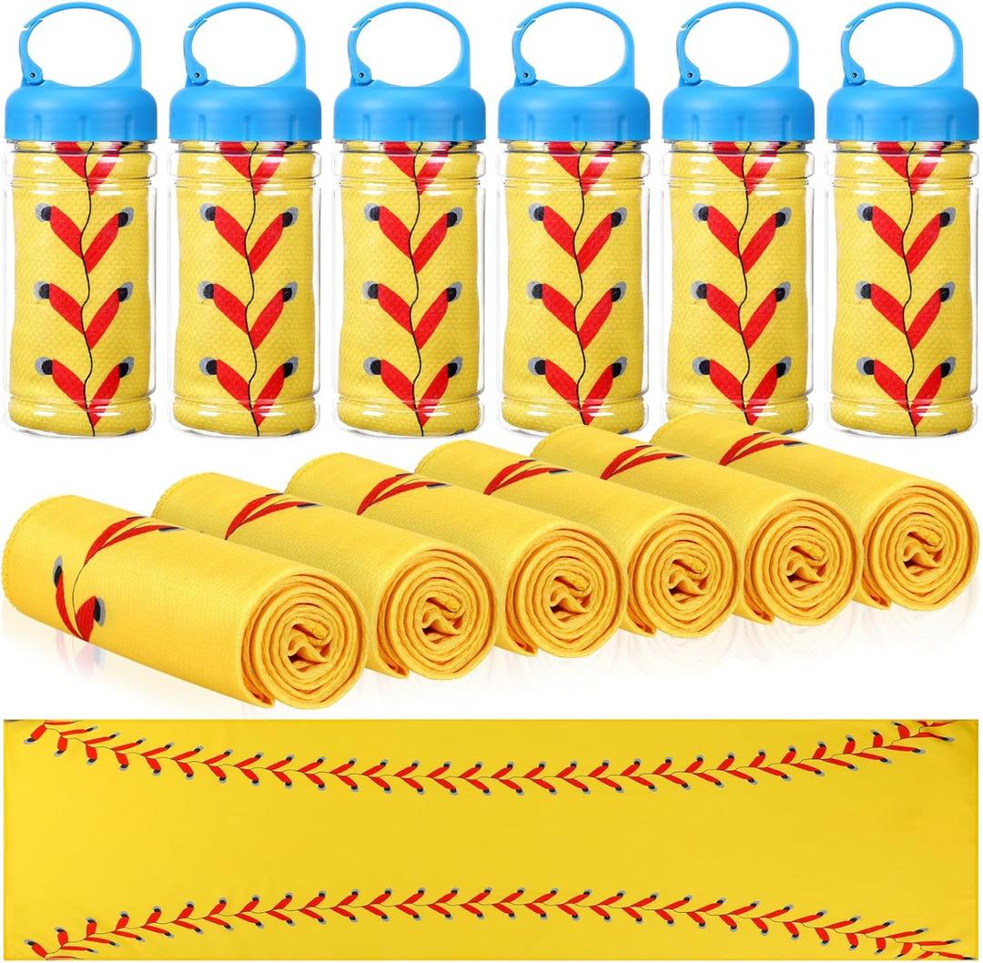 12 Pack Softball Cooling Towels, Softball Ice Towels for Neck, 40"x12" Breathable Chilly Towel with Plastic Container, Microfiber Sport Towel for Players Team Gift Sport Party Favors (Yellow)