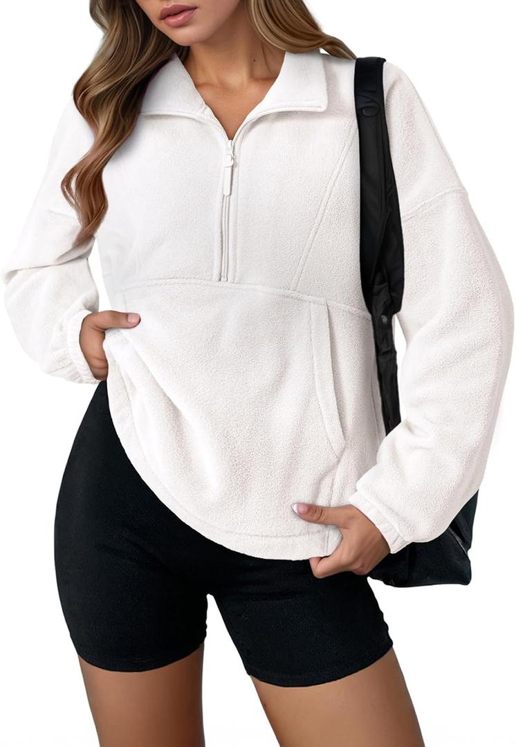 Dokotoo Womens Oversized Sweatshirts Half Zip Pullover Fall Fashion Outfits 2025 Oversized Hoodies Mock Neck Sweatshirt (White, M)
