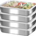 4PCS Stainless Steel Square Plate With Lid, Stainless Steel Baking Pans Cake Pan, Rectangle Food Storage Box, Container, Oven Kitchen (S,M,L)