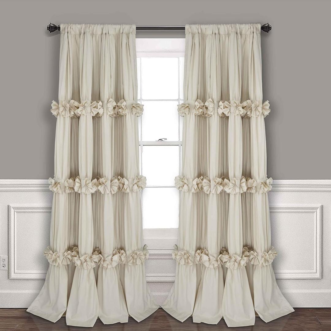 Thermal Insulated Blackout Window Curtains, 54" W x 84" L (Pair), Boho Ruched Window Treatments with 3 Rows of Butterfly Flowers, Rustic Rod Pocket Drapes for Room, Camel (LQ-30)