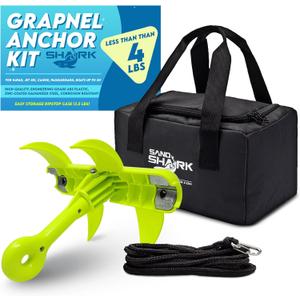 SandShark Jaws Folding Grapnel Anchor Kit, 2528ft Bungee Line, Easy Storage Rip-Stop Case, Jetski Anchor, Boat Anchor, Kayak Anchor, Canoe Anchor, Paddleboard Anchor, High-Strength ABS Plastic.