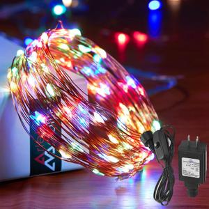 33 Ft. Fairy Lights, 100 LED Waterproof Copper Wire Firefly String Lights, Multi Color, Adapter Included, Starry String Lights for Indoor Outdoor Christmas Patio Wedding Decoration(1 Pack)