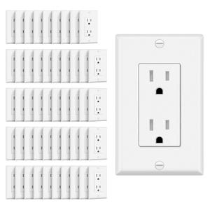 CML 15 Amp Decorator Wall Receptacle Outlet, 50 Pack Tamper Resistant Standard Electrical Outlets, 15A/125V, NEMA 5-15R, Wall Plates Included, UL Listed, Matte White