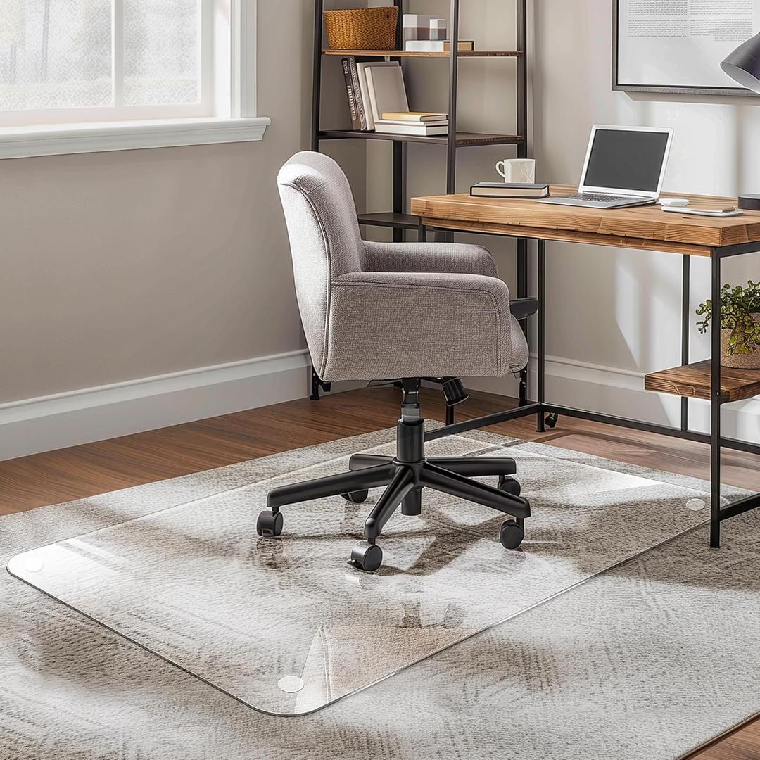 Office Chair Mat for Carpet & Hardwood, Upgraded 29" x 48" Dual Use Tempered Glass Chair Mat for Chair and Footrest Under Desk (Nature)