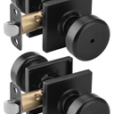 2 Pack Black Interior Door Knobs for Bathroom & Bedroom, Pismo Doorknob Turn Lock with Square Rosette, Heavy Duty Privacy Door Knob with Lock