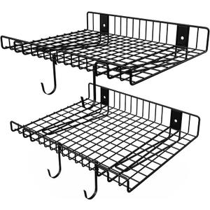 2 Pack Garage Wall Shelf, Wall Mounted Storage Shelves, Heavy Duty Metal Shelves for Room Wall, Loads 130 LBS Floating Shelves Mesh Storage Rack for Garage, Office, Basement, Wall Cabinet and Kitchen