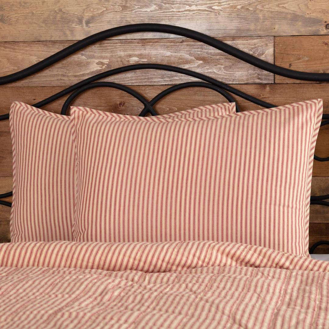 VHC Brands Sawyer Mill Red Ticking Stripe Standard Sham 21x27 Bedding Accessory
