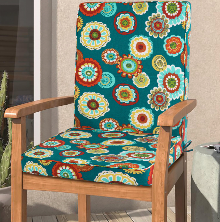 Magpie Fabrics Outdoor/Indoor High Back Square Corner Chair Cushion with Handle & Ties, Waterproof for Home Garden Balcony Patio Beach Swimming Pool, 45"x20"x3", Turquoise Green