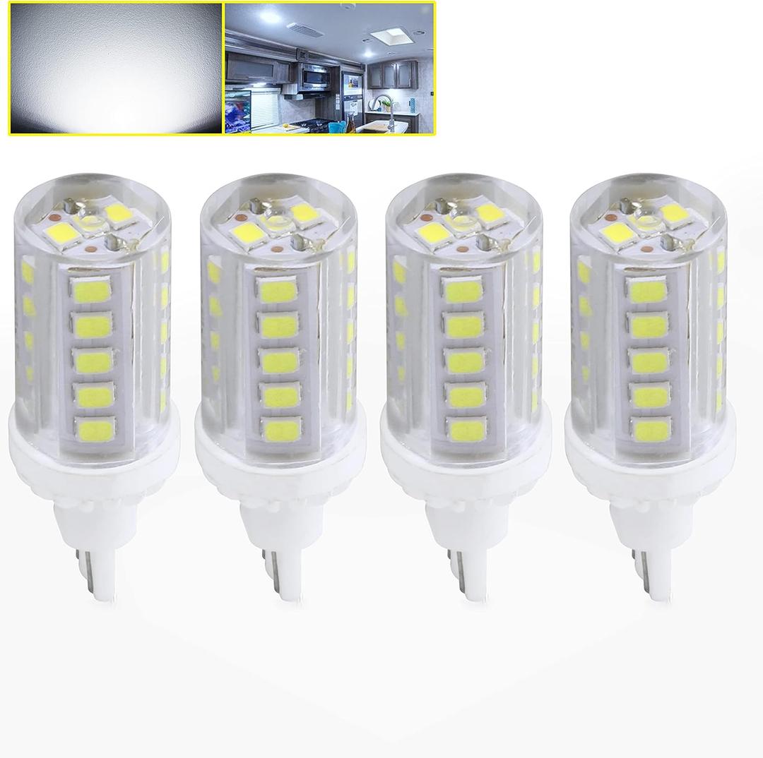 Leisure LED 4 Pack RV LED Light Bulbs 450LM Cool White 6500K T10 921 922 912 33SMD LED Replacement Light Bulbs for RV Indoor Lights 10-30V (Cool White 6500K, 4-Pack)