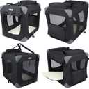 EliteField 3-Door Folding Soft Dog Crate with Carrying Bag and Fleece Bed , Indoor & Outdoor Pet Home (24" L x 18" W x 21" H, Black)