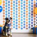8 x Blue Dog Birthday Party Decorations, 2 Packs Orange and Blue Tinsel Backdrop,Dog Paw Birthday Party Supplies 3.3 x 6.6ft Foil Fringe Curtains, Photo Booth Props Backdrop Streamers