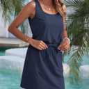 AUSELILY Summer Dresses for Women 2026 Casual Sleeveless Drawstring Waist Beach Cover up Mini Short Dresses with Pockets (S)