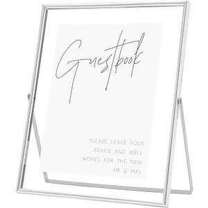 Calculs Silver Floating Picture Frames Sign Holder Guestbook Alternative, Metal Glass Photo Display Stand Menu Holder 8x10inches for Wedding Party Table Sign
