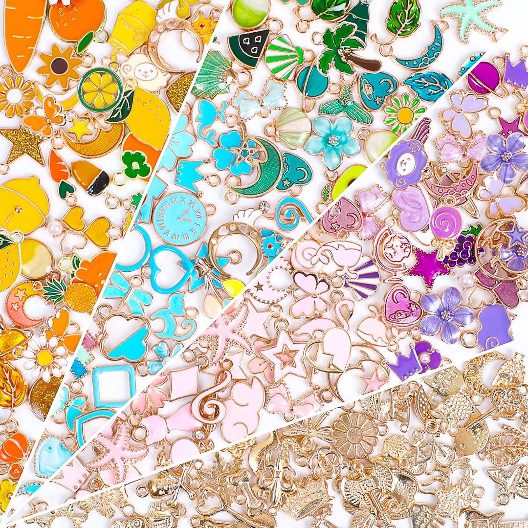 SANNIX 200Pcs Bracelet /Earring Charms Wholesale Bulk Jewelry Making Charms Gold Plated Enamel Charms Pendants for Bracelet Necklace Jewelry Making (Multicolored)