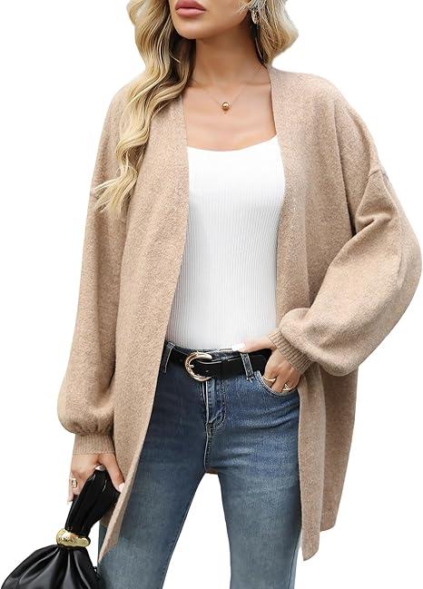 Ziesexy Womens Oversized Cardigan Sweaters 2025 Fall Long Lantern Sleeve Knit Open Front Cozy Long Cardigans for Women
Size M